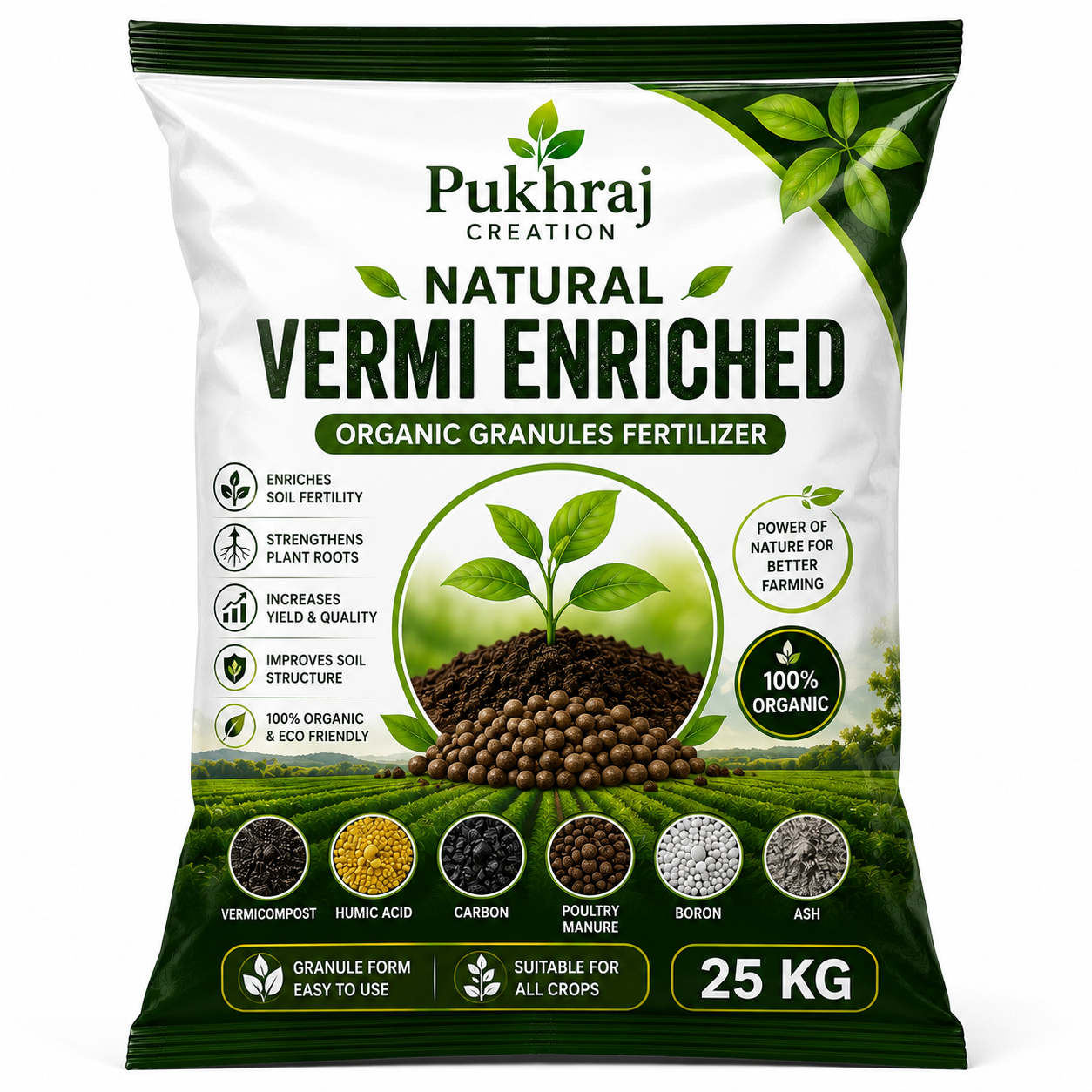Natural Vermi Enriched Organic Granules Fertilizer